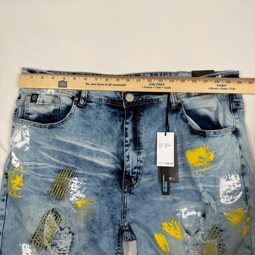 Switch Remarkable Mens Distressed Paint Splatter Denim Shorts Blue Size 40 NWT